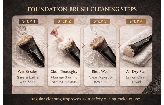 foundation brush cleaning steps hygiene diagram